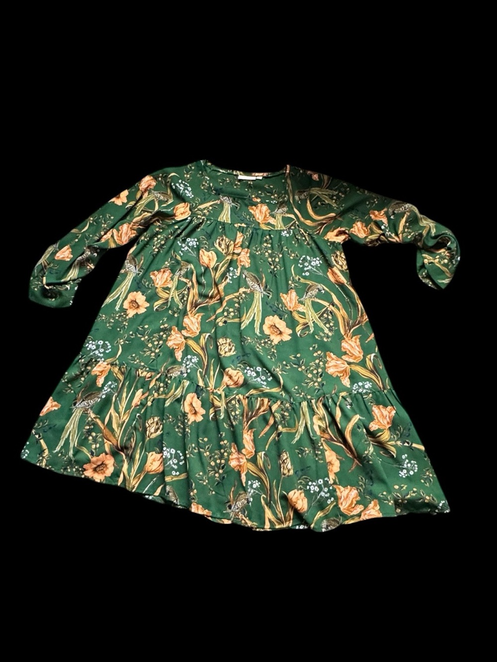Green Floral Long-Sleeve Happy  X Nature Women’s Dress